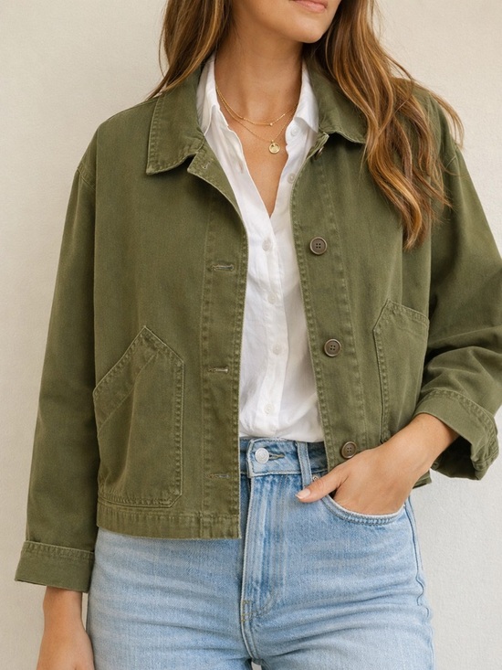 Madewell Jackets & Blazers - Madewell Baylow Cropped Jacket XXS Olive Utility Cotton Chore Minimalist